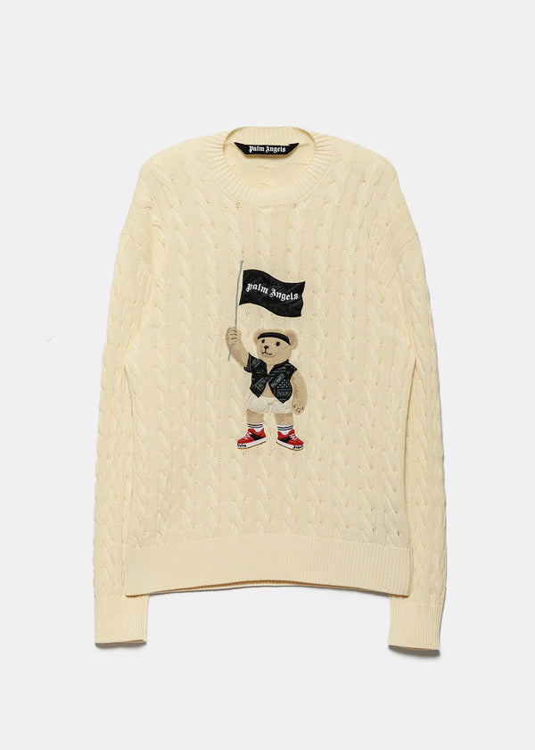 Palm Angels Beige Pirate Bear Cable-Knit Sweater - NOBLEMARS