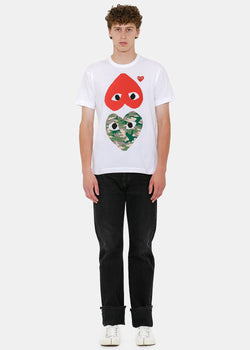 Comme des Garçons Play White & Red Como Upside Down Hearts T-Shirt - NOBLEMARS