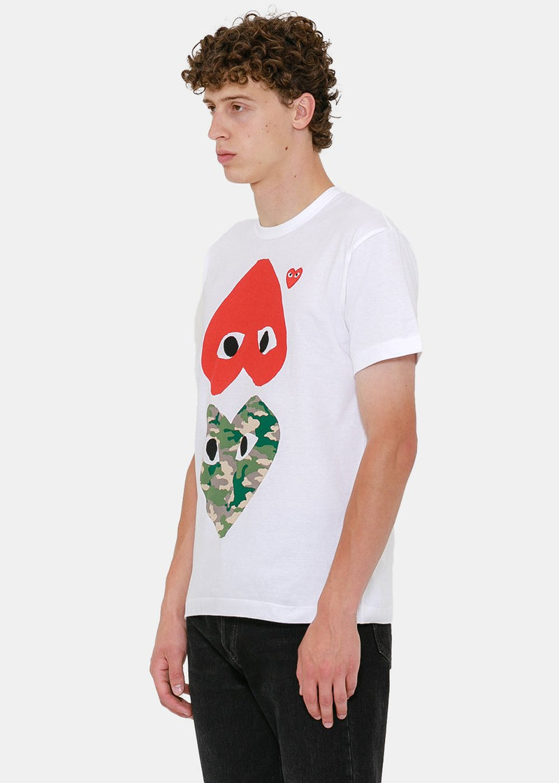 Comme des Garçons Play White & Red Como Upside Down Hearts T-Shirt - NOBLEMARS