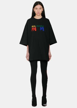 HEURUEH Black Slogan Embroidery Oversized T-Shirt - NOBLEMARS