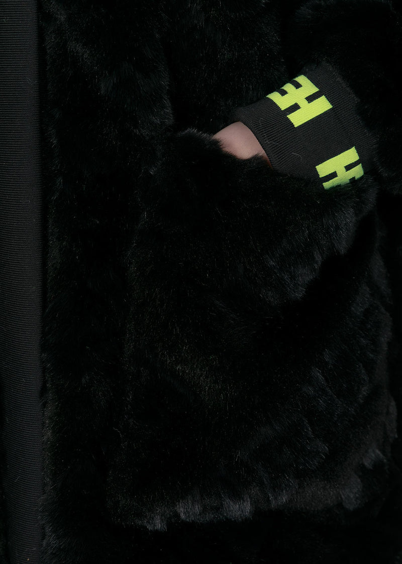 HEURUEH Black Logo Embossed Faux Fur Cardigan - NOBLEMARS