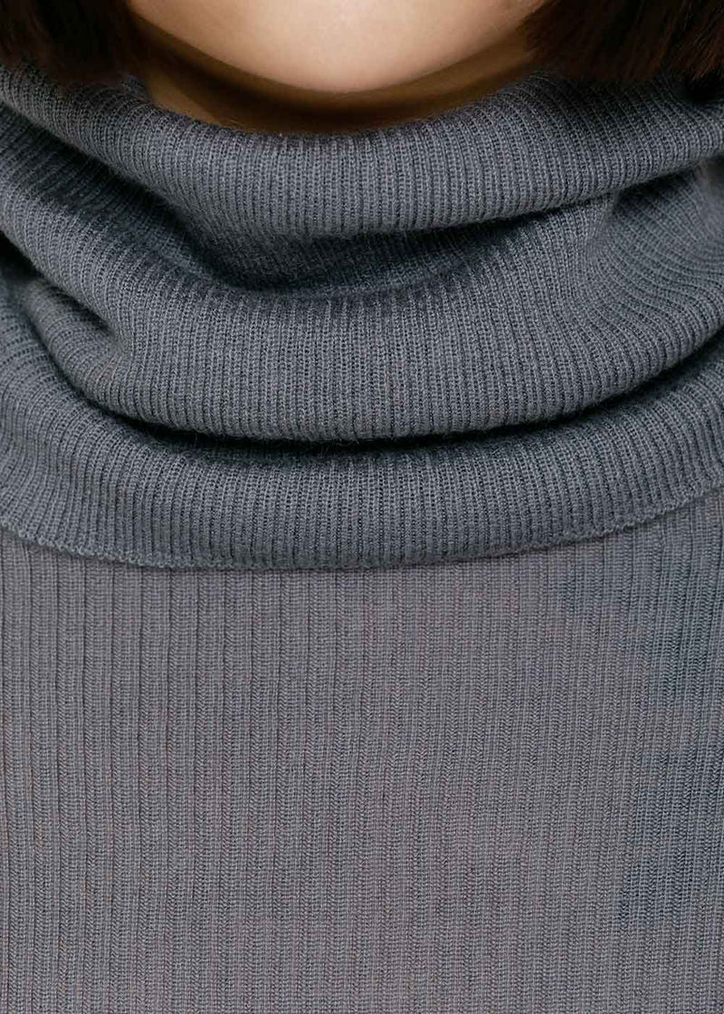 Rick Owens Grey Blue Turtleneck Rib Knit Sweater - NOBLEMARS
