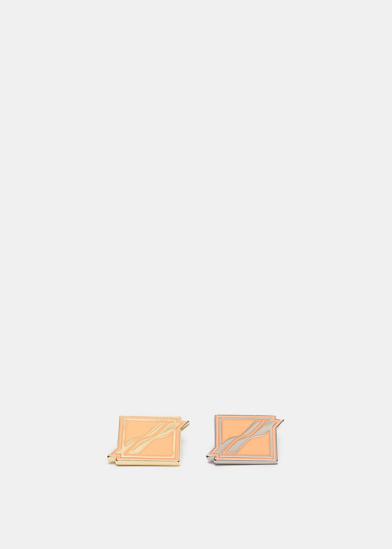 We11done Neon Orange Square Logo Brooch Set - NOBLEMARS