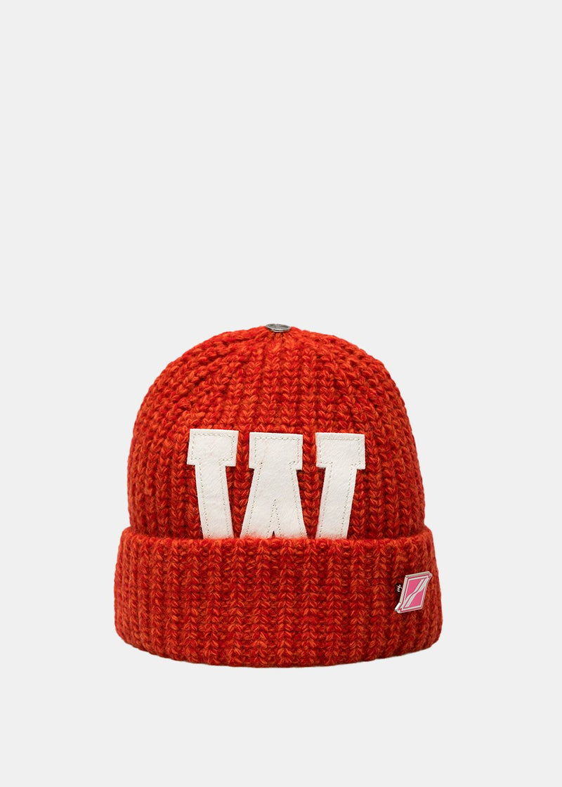 We11done Red Logo leather Patch Beanie - NOBLEMARS