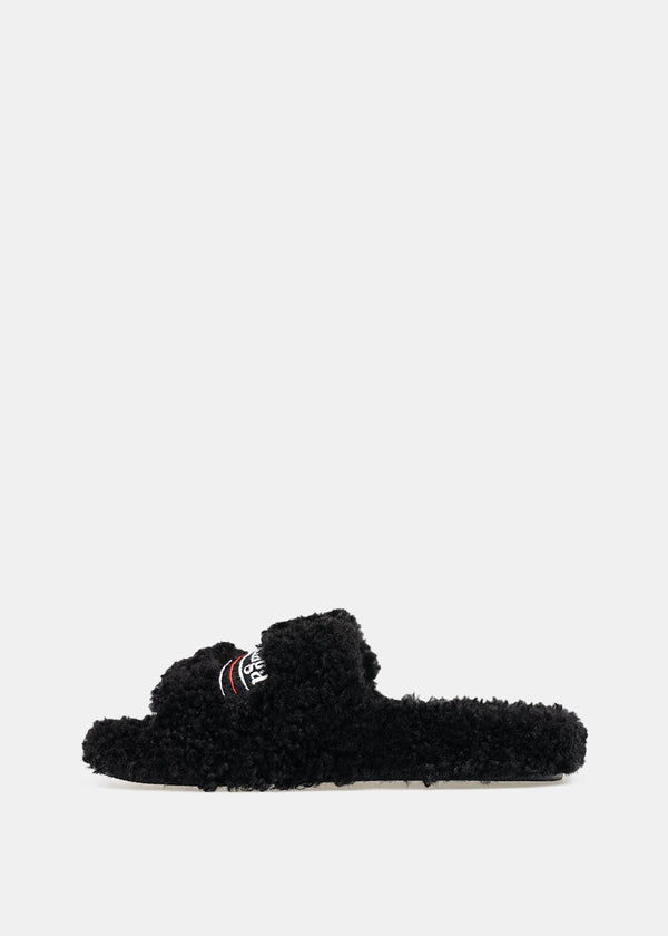 Balenciaga Black Furry Slippers - NOBLEMARS