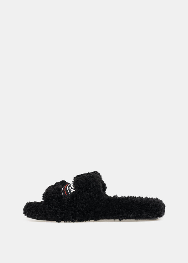 Balenciaga Black Furry Slippers