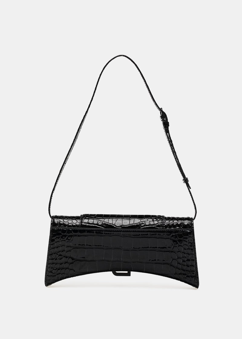 Balenciaga Black Croc Stretched Hourglass Shoulder Bag - NOBLEMARS