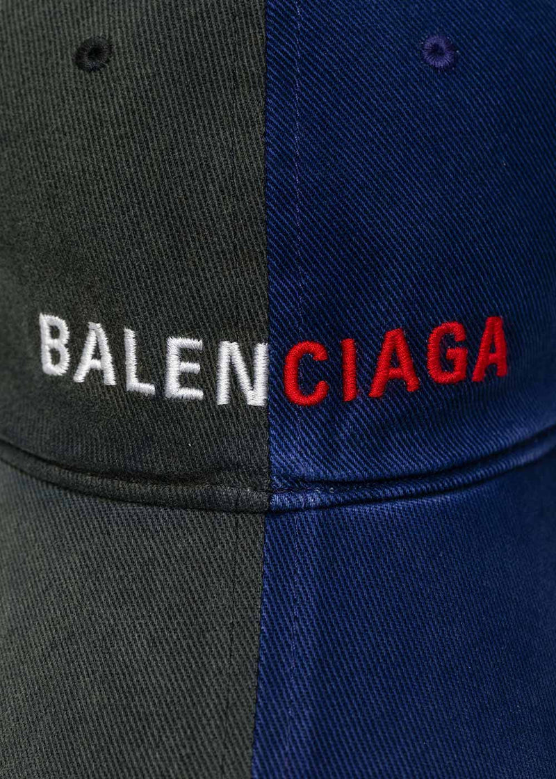 Balenciaga Black & Blue Logo Embroidered Spliced Cap - NOBLEMARS