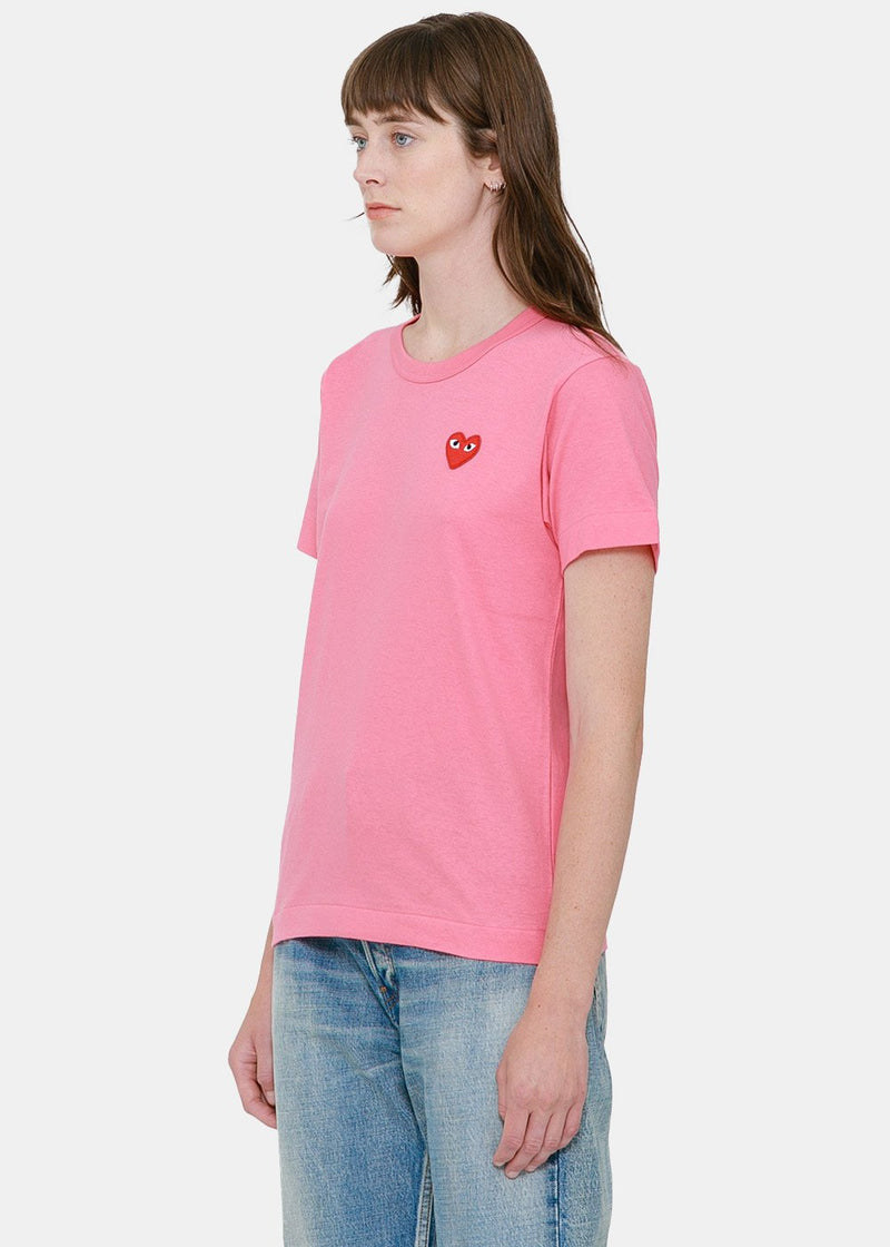 Comme des Garçons Play Pink & Red Heart Patch T-Shirt - NOBLEMARS