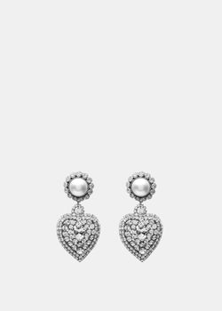 Alessandra Rich Crystal & Pearl Heart Clip-On Earrings - NOBLEMARS