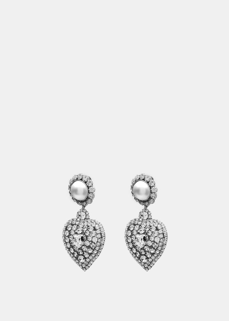 Alessandra Rich Crystal & Pearl Heart Clip-On Earrings - NOBLEMARS