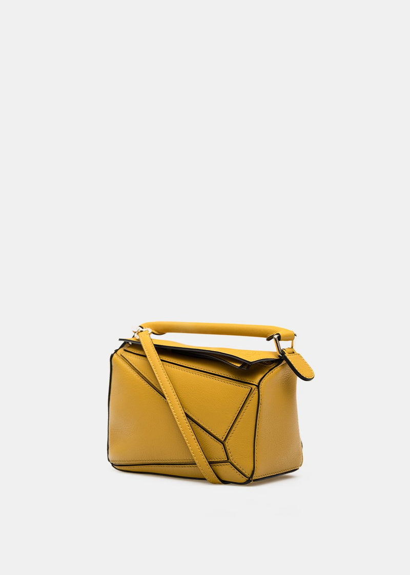 LOEWE Puzzle Mini Leather Shoulder Bag in Mustard