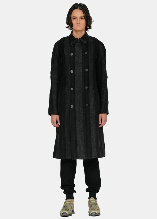 Devoa Black Two-Tone Striped Coat - NOBLEMARS