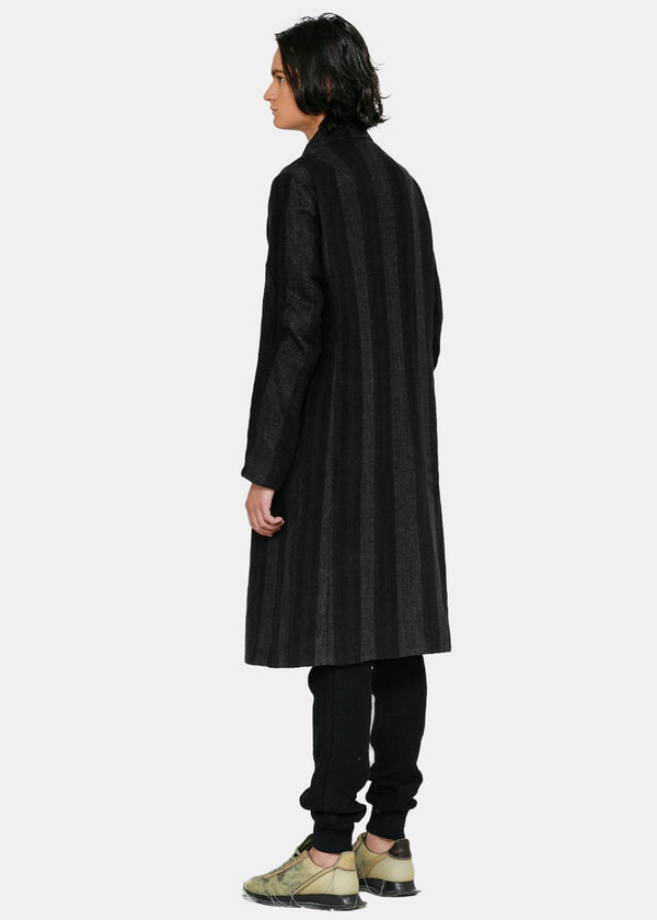 Devoa Black Two-Tone Striped Coat - NOBLEMARS