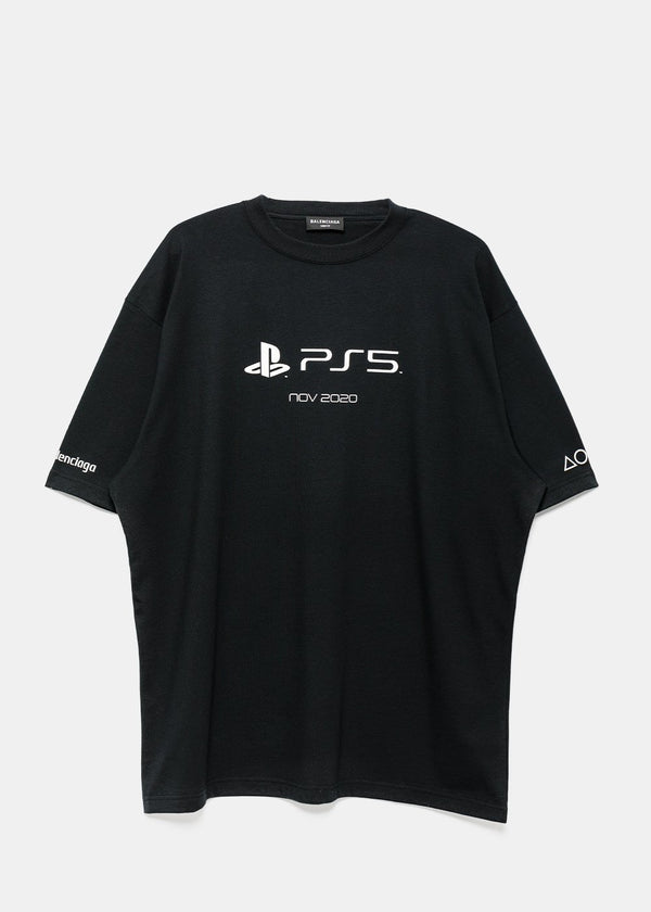 Balenciaga Black PS5 Logo Boxy T-Shirt - NOBLEMARS