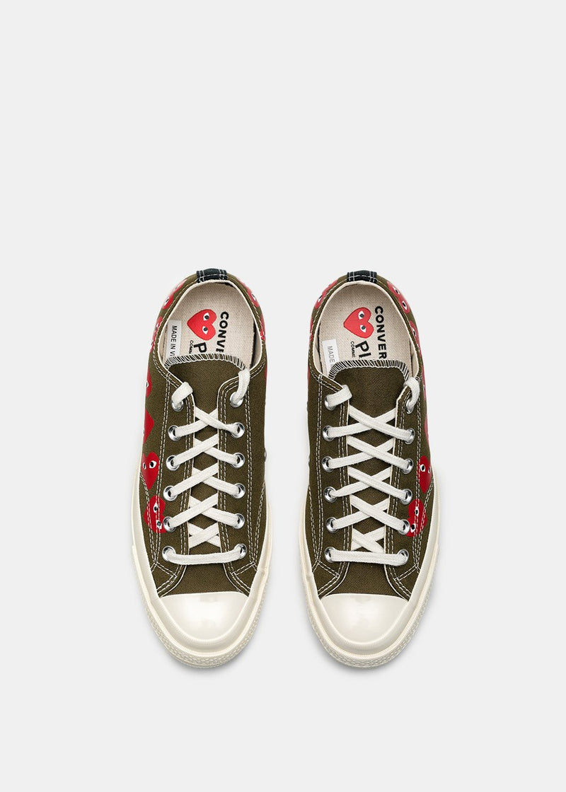 Comme des Garçons Play Khaki Converse Red Multi-Heart Chuck 70 Sneakers - NOBLEMARS