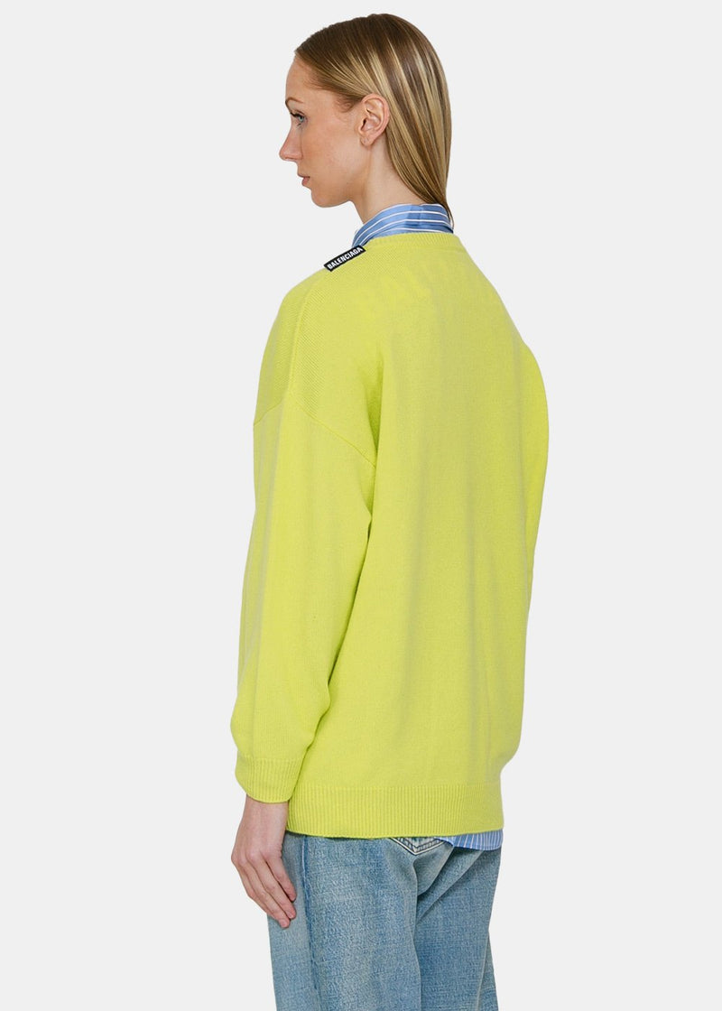 Balenciaga Lime Crewneck Cashmere Sweater - NOBLEMARS