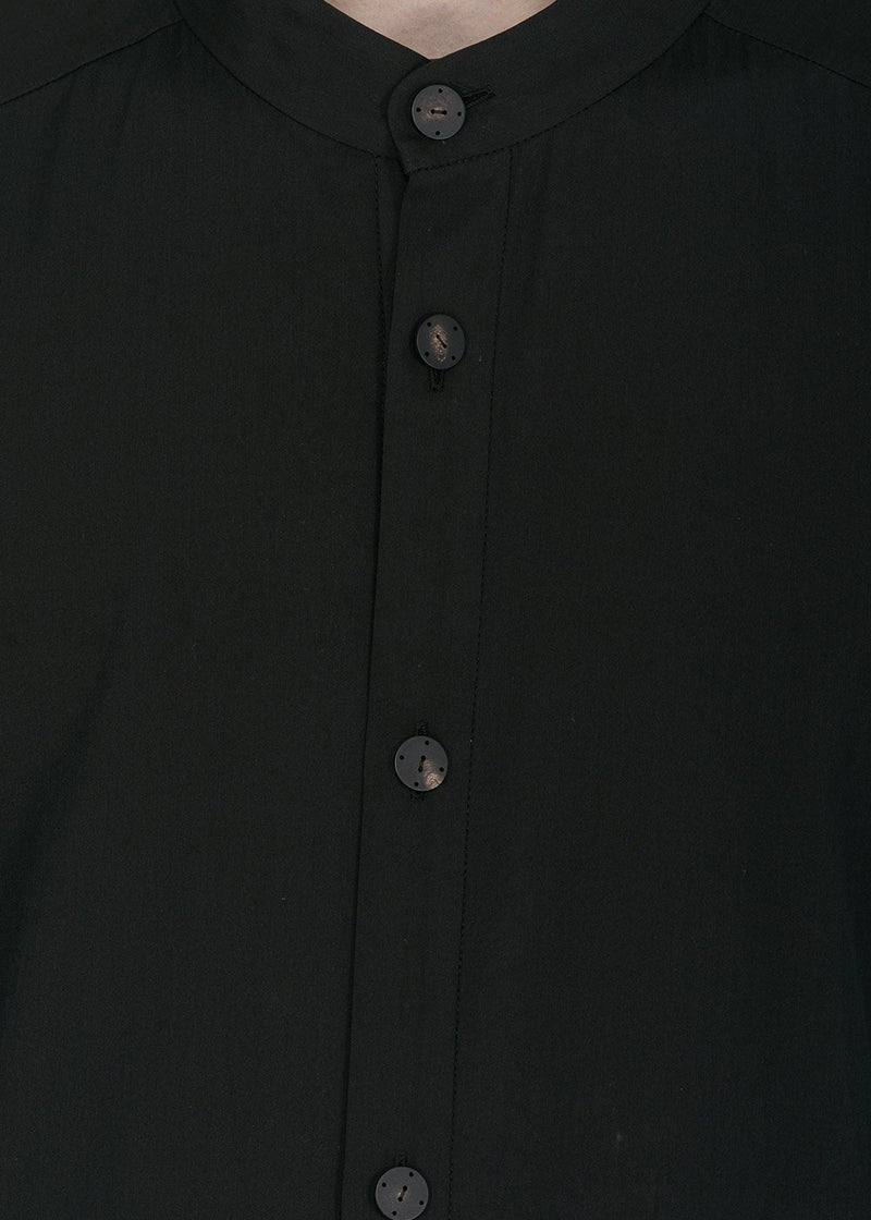 Devoa Black Band Collar Shirt - NOBLEMARS