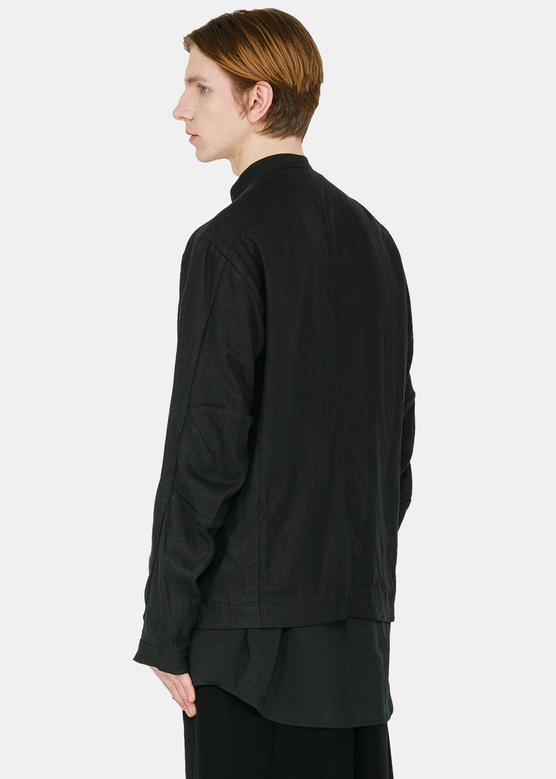 Devoa Black Linen Zip Jacket - NOBLEMARS