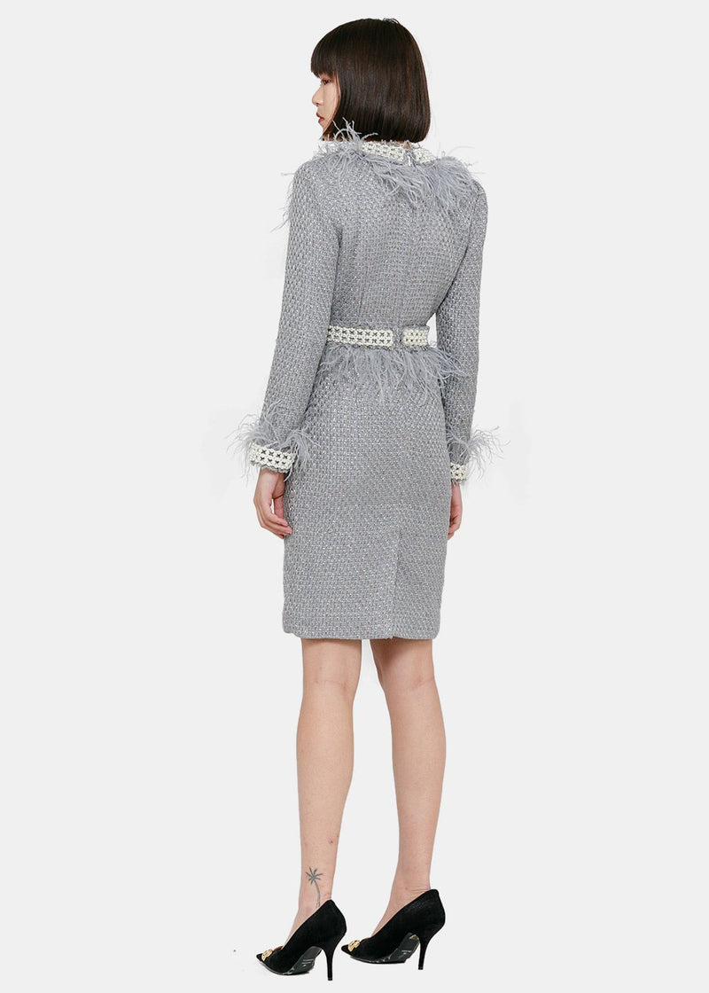 Laurence & Chico Grey Ostrich Feather Tweed Dress - NOBLEMARS