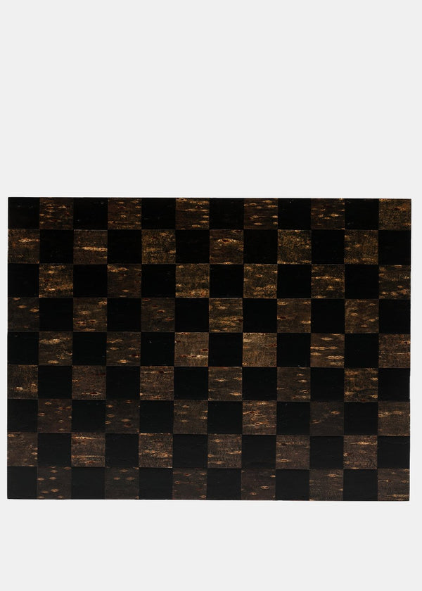 Devoa Large Black & Brown Check Wood Plate - NOBLEMARS