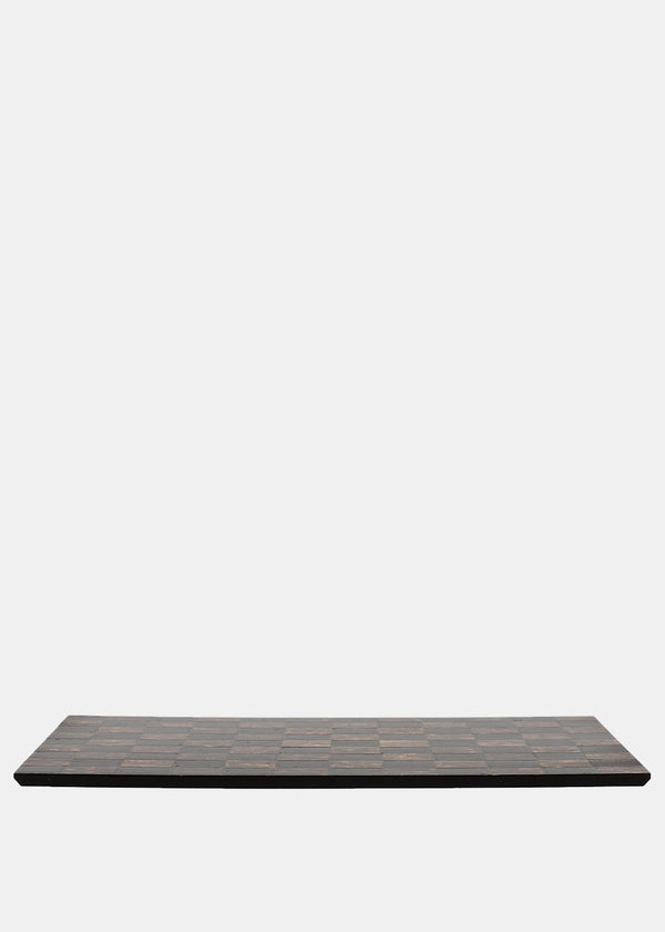 Devoa Large Black & Brown Check Wood Plate - NOBLEMARS