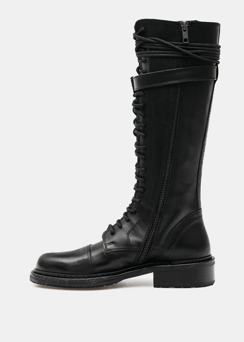 Ann Demeulemeester Black Leather Lace-Up Boots - NOBLEMARS