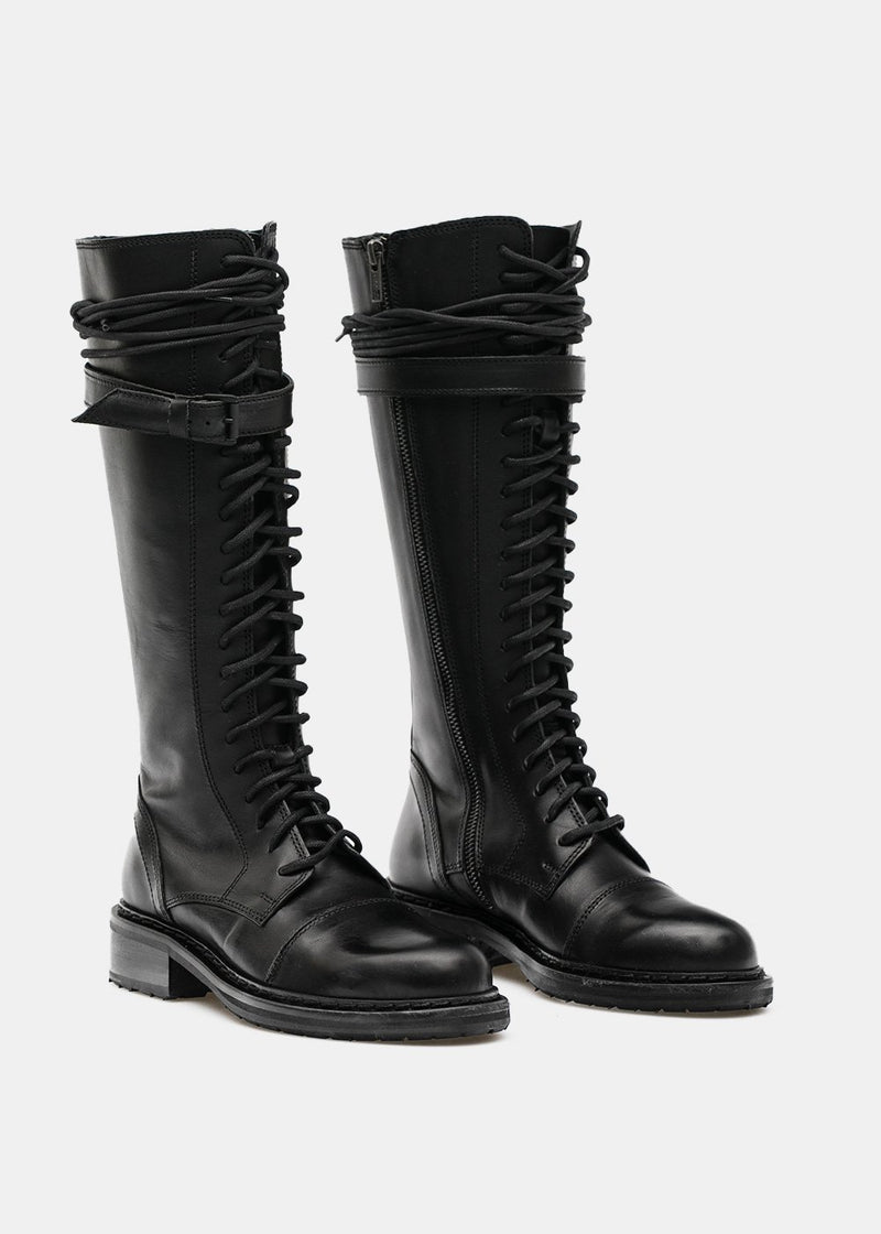 Ann Demeulemeester Black Leather Lace-Up Boots - NOBLEMARS
