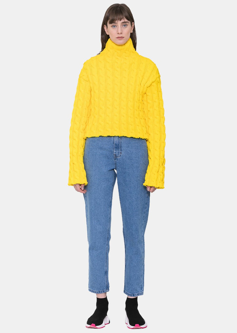 Balenciaga Yellow Highneck Braid Sweater - NOBLEMARS