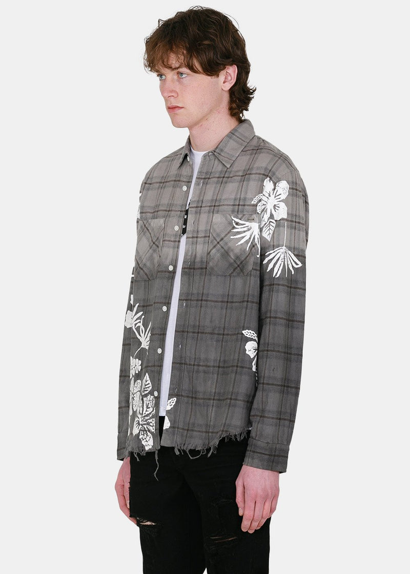 AMIRI Grey Floral Print Plaid Shirt - NOBLEMARS