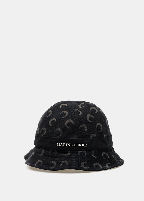 Marine Serre Black Logo Denim Bell Bucket Hat - NOBLEMARS