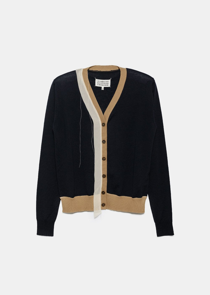 Maison Margiela Navy & Beige Destroy Knit Cardigan - NOBLEMARS