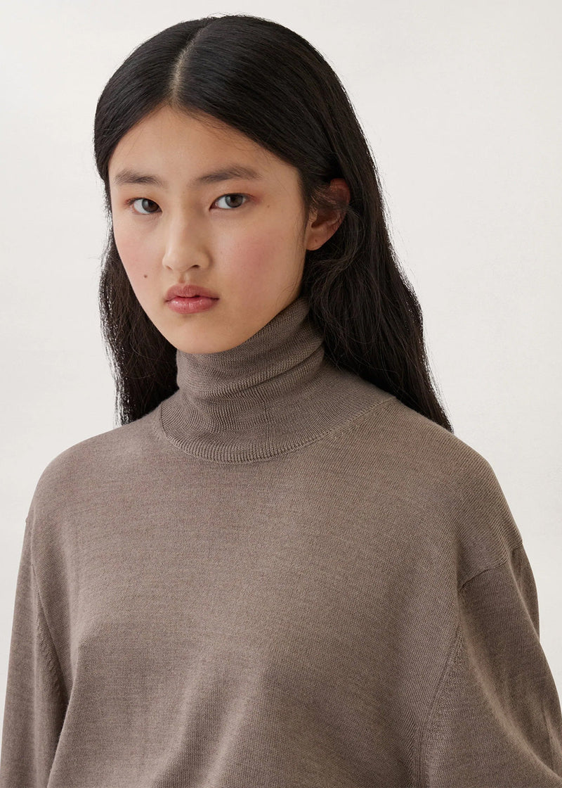 Lemaire Grey Beige Buttoned Turtleneck Sweater - NOBLEMARS