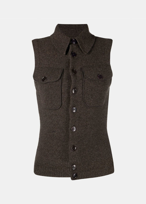 Lemaire Brown Sleeveless Fitted Cardigan