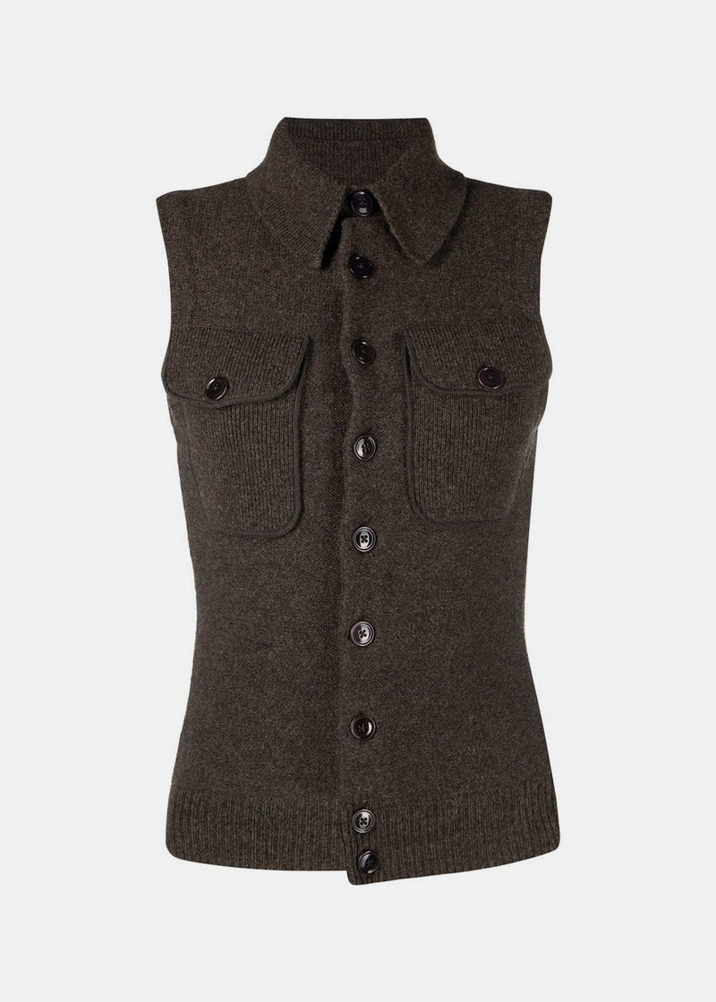 Lemaire Brown Sleeveless Fitted Cardigan - NOBLEMARS