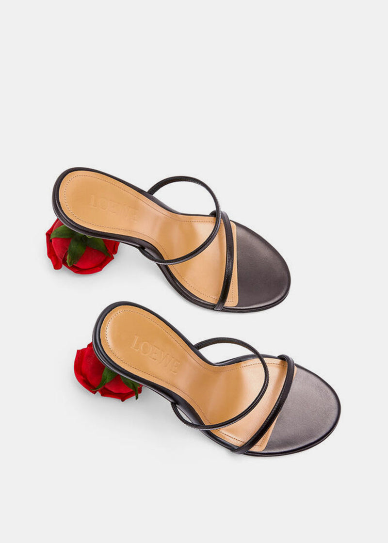 Loewe Black Rose Heel Sandals - NOBLEMARS
