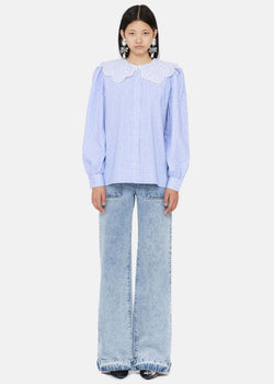 Alessandra Rich Blue Check Lace Collar Shirt - NOBLEMARS