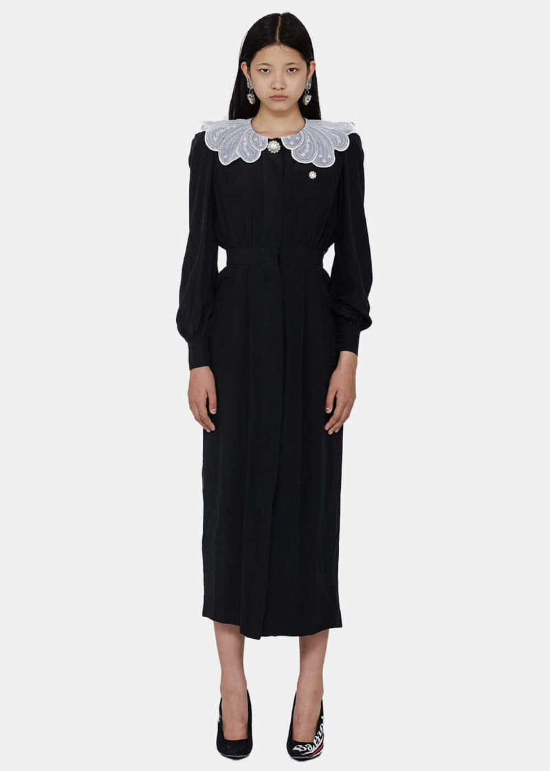 Alessandra Rich Black & White Embroidered Collar Dress - NOBLEMARS