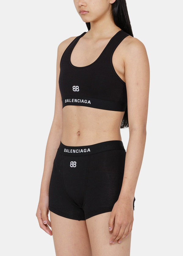 Balenciaga Black Logo Embroidery Sports Bra - NOBLEMARS
