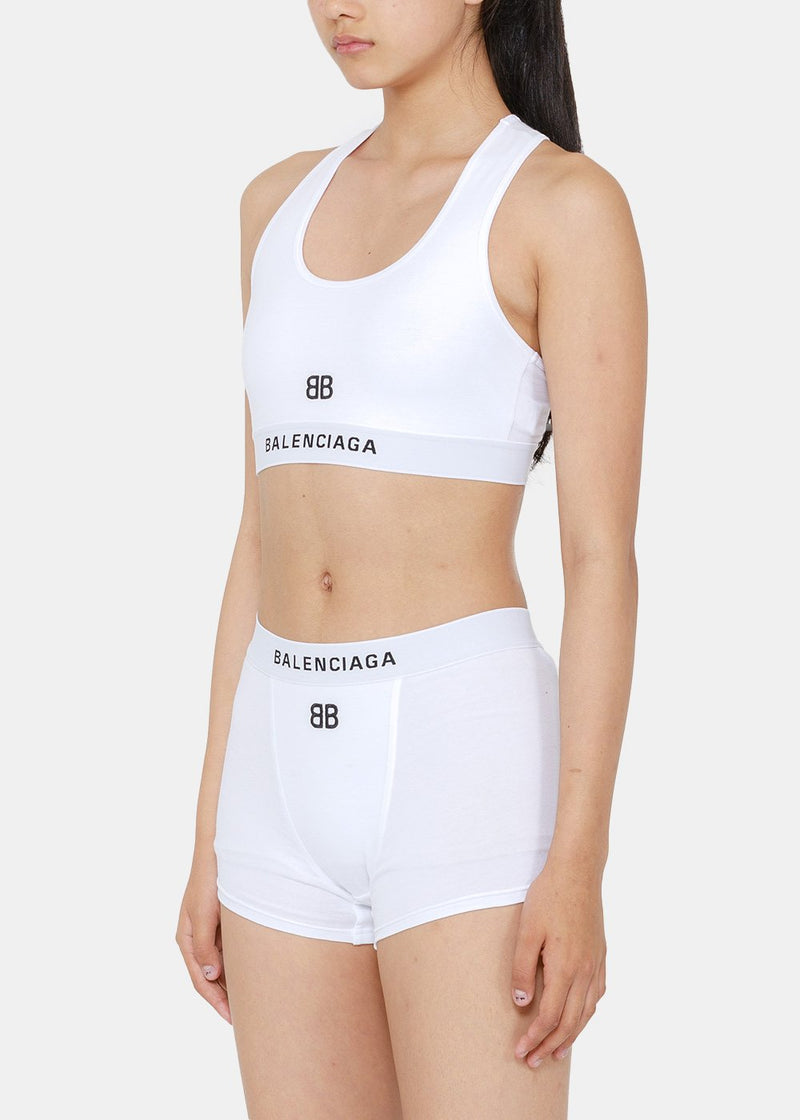 Balenciaga White Logo Embroidery Sports Bra - NOBLEMARS
