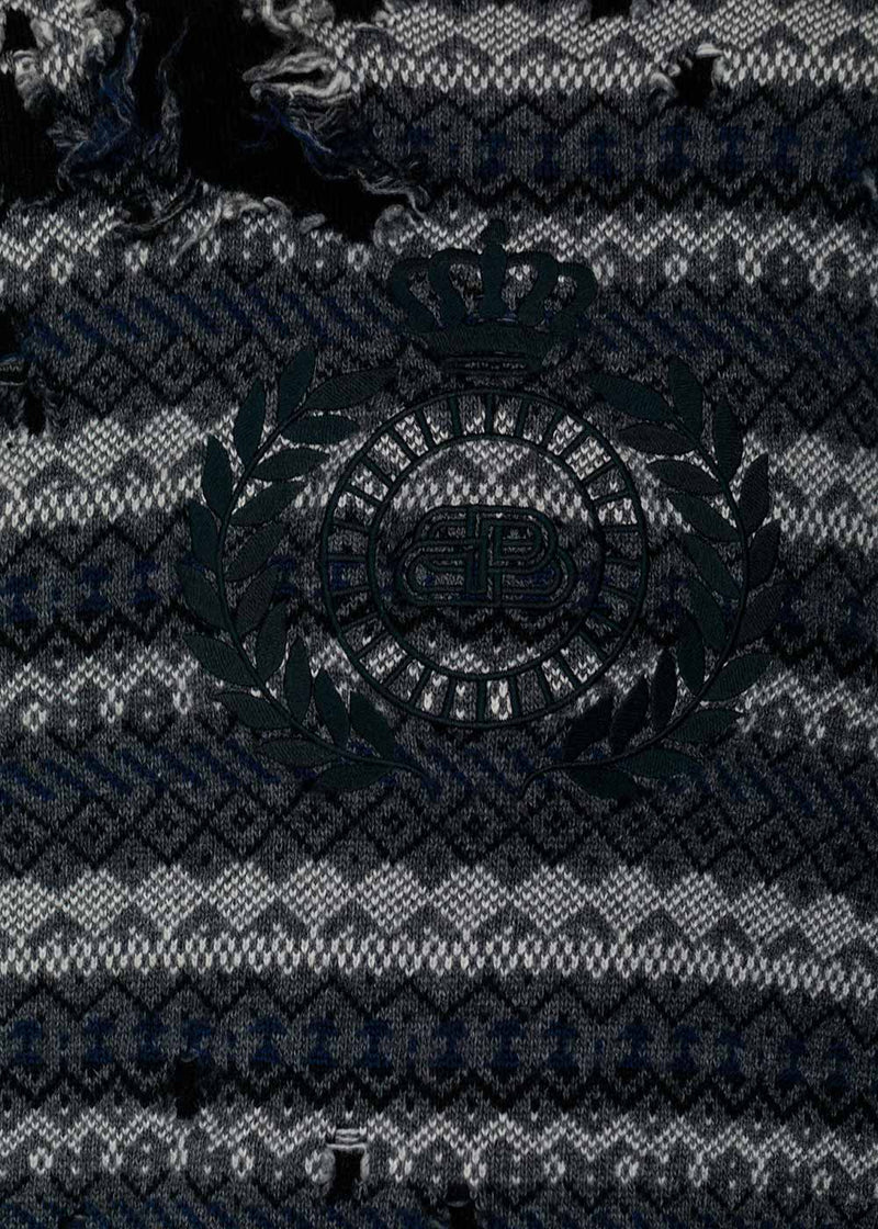 Balenciaga Black & Grey Destroyed Logo Embroidery Sweater - NOBLEMARS