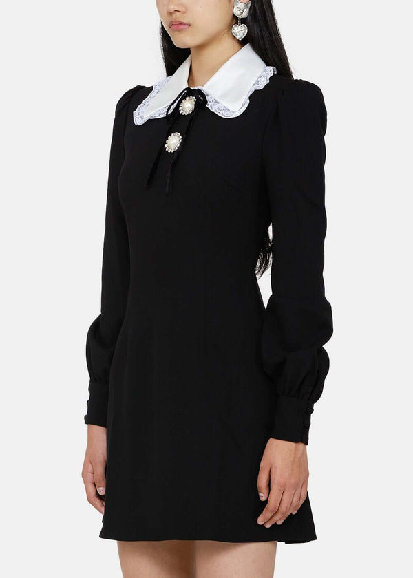 Alessandra Rich Black & White Crepe Bow Mini Dress - NOBLEMARS