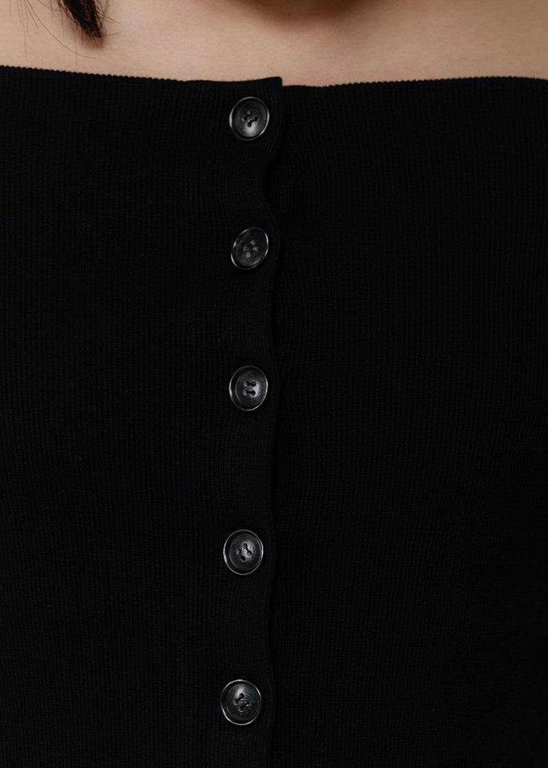 Kimhēkim Black Off-Shoulder Jersey Mini Dress - NOBLEMARS