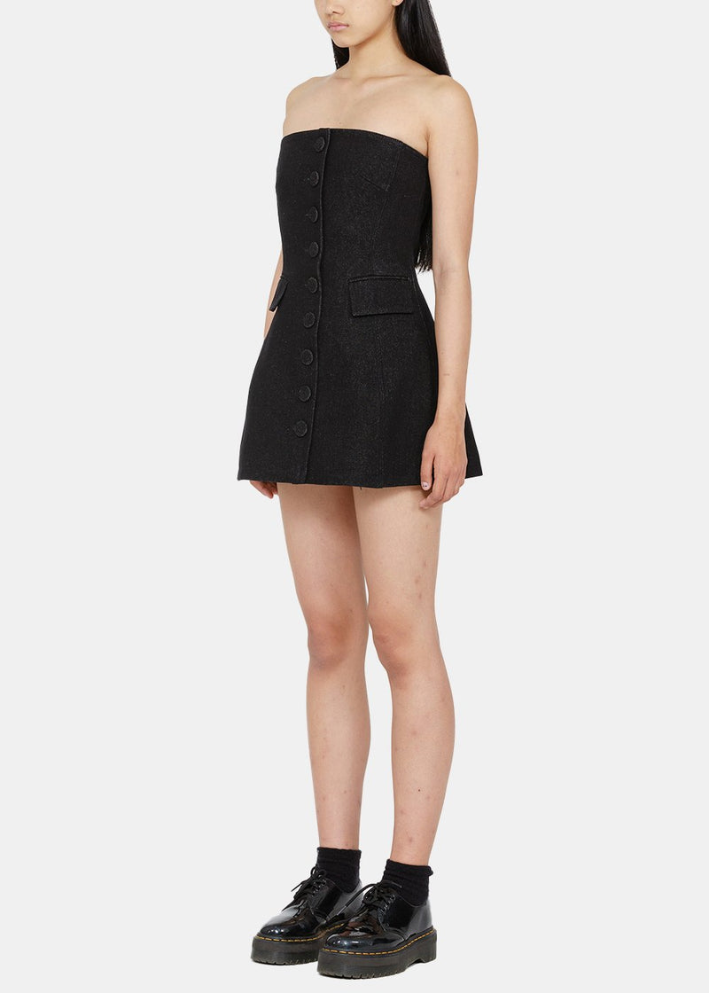 Kimhēkim Black Emma Button Denim Mini Dress - NOBLEMARS