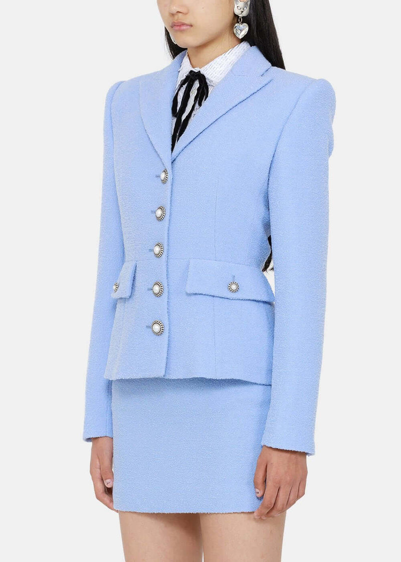 Alessandra Rich Light Blue Tweed Bouclé Jacket - NOBLEMARS