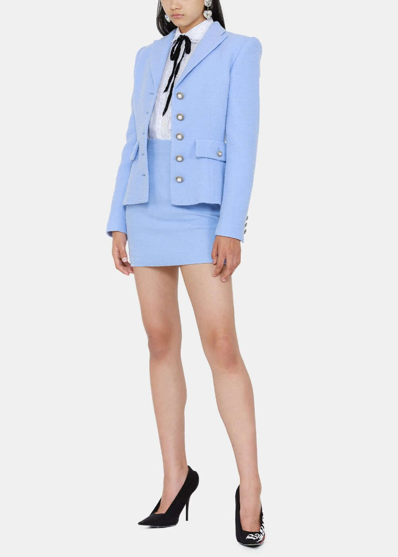 Alessandra Rich Light Blue Tweed Bouclé Jacket - NOBLEMARS