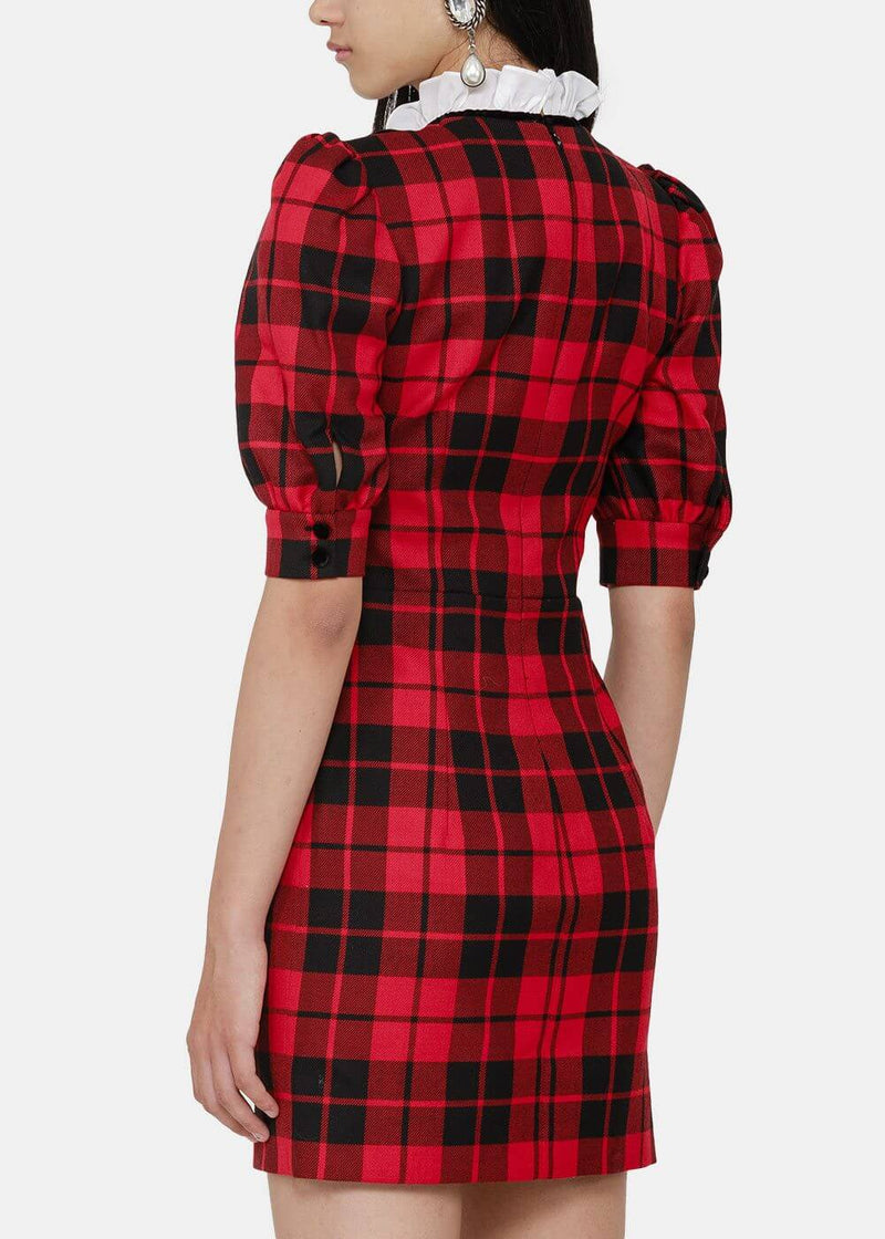 Alessandra Rich Black & Red Tartan Bow Mini Dress - NOBLEMARS