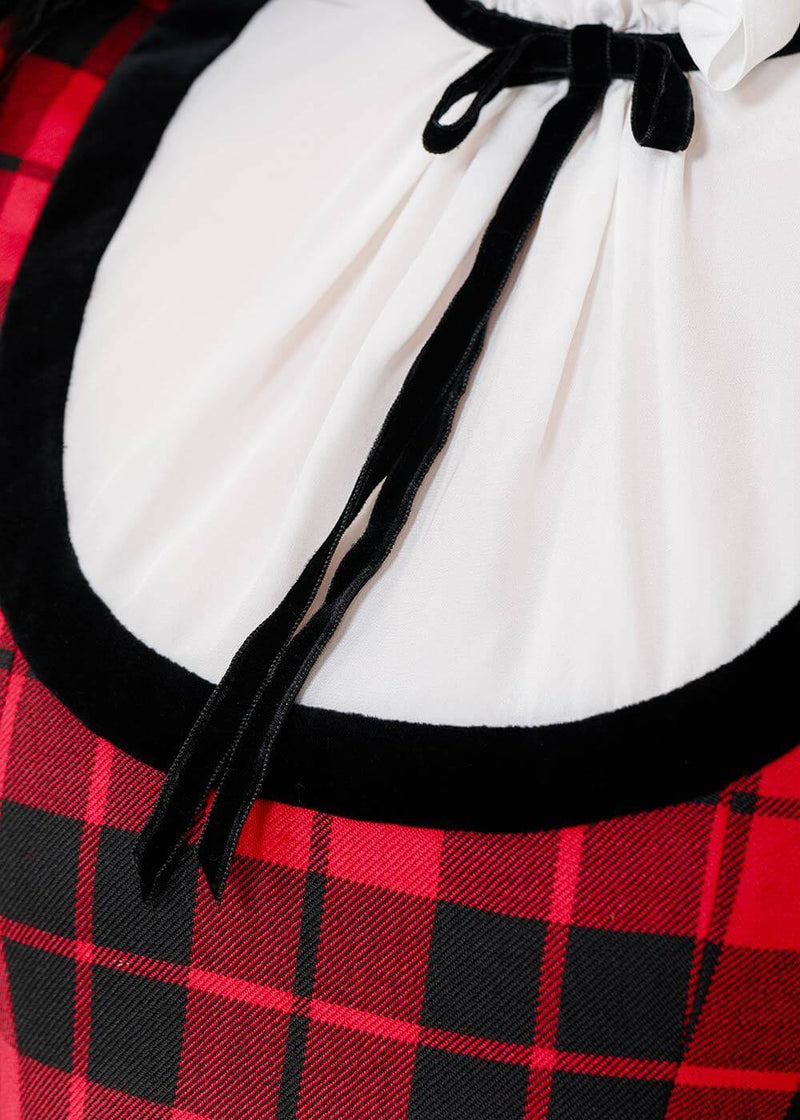 Alessandra Rich Black & Red Tartan Bow Mini Dress - NOBLEMARS