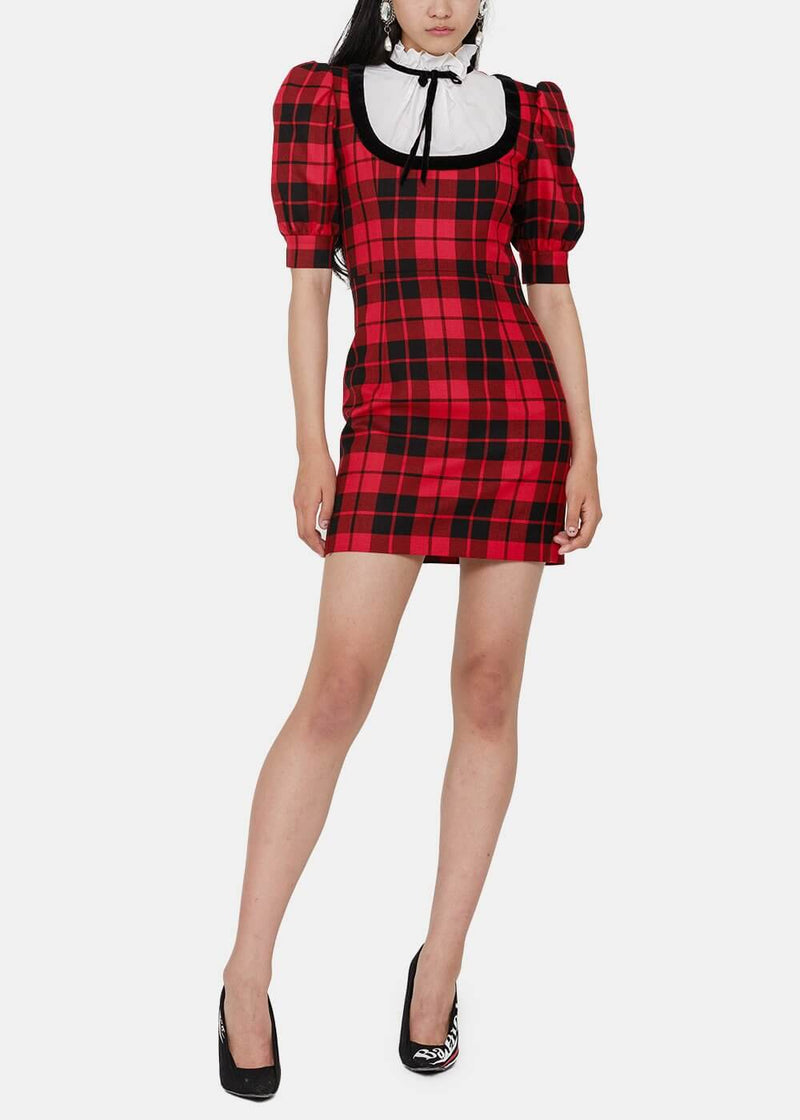 Alessandra Rich Black & Red Tartan Bow Mini Dress - NOBLEMARS