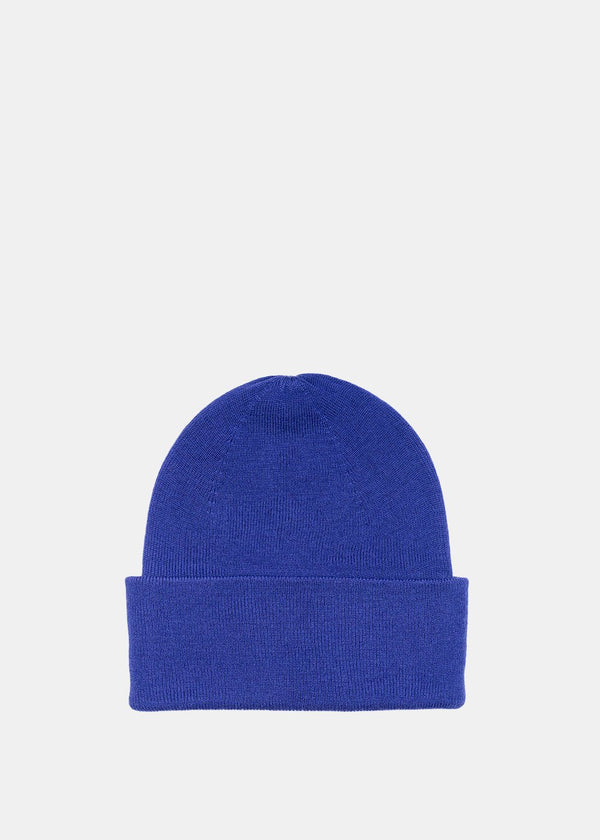 We11done Blue Logo Patch Wide Rib Beanie - NOBLEMARS